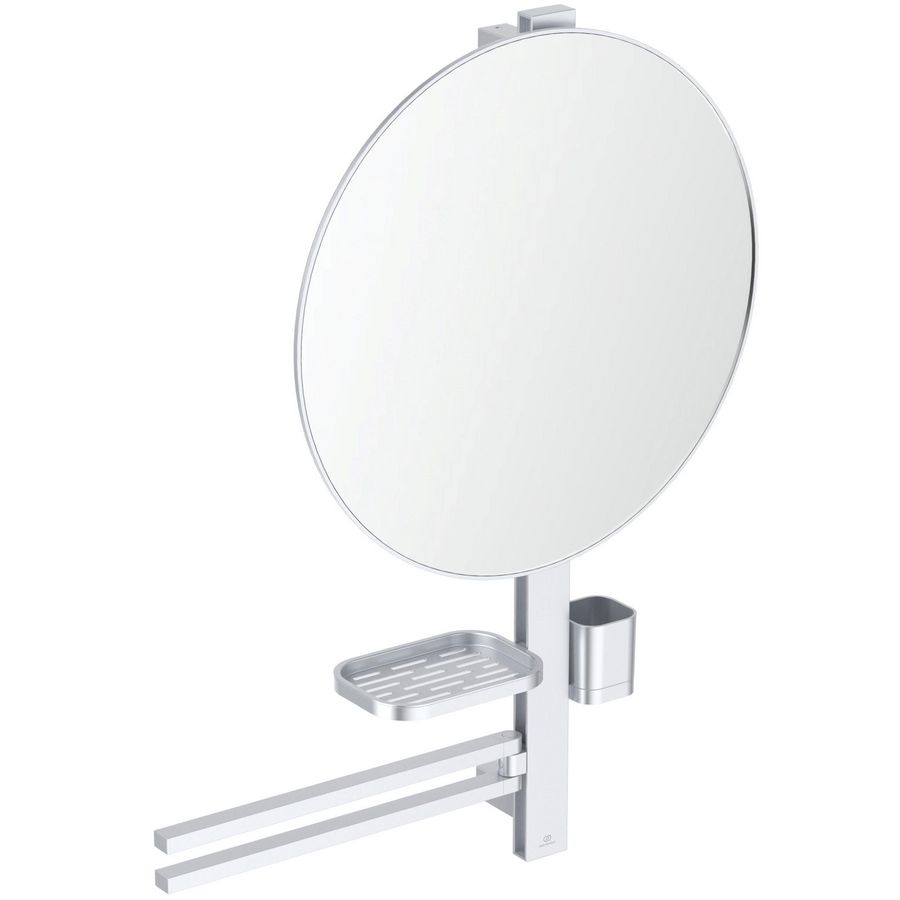 Accessoire bar Alu+ L800 met spiegel rond ø500mm Silver incl. bevestigingsmateriaal