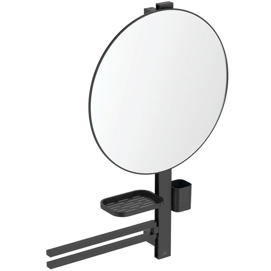 Accessoire bar Alu+ L800 met spiegel rond ø500mm Silk Black incl. bevestigingsmateriaal