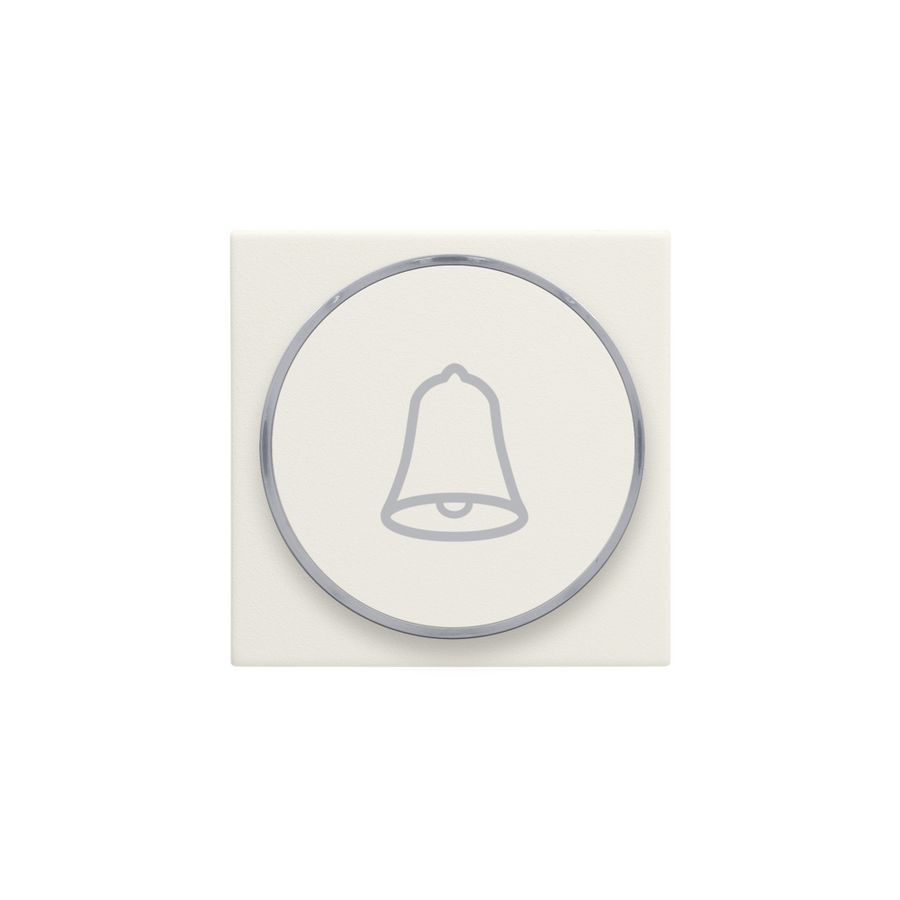 Afwerkingsset met doorschijnende ring met belsymbool voor drukknop 6A cotton white textured