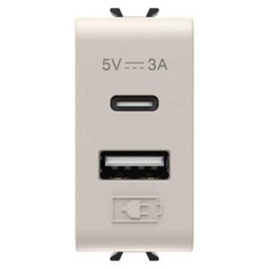USB CHARGER-A+C TYPE-3A-SATIN NATURAL BEIGE- 1 MODULE