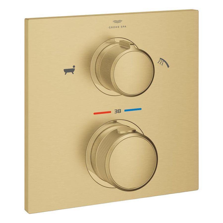 Allure afbouwdeel thermostatische inbouwmengkraan met omstel douche/baduitloop cool sunrise geborsteld (mat goudkleurig) (Spa colors coll.) excl. inbouwdeel