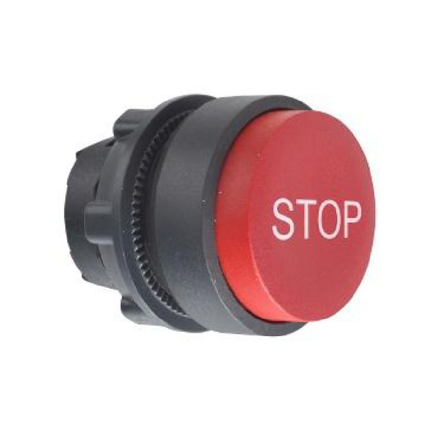 Kop drukknop Verhoogd Terugvering 22mmSTOP" Rood