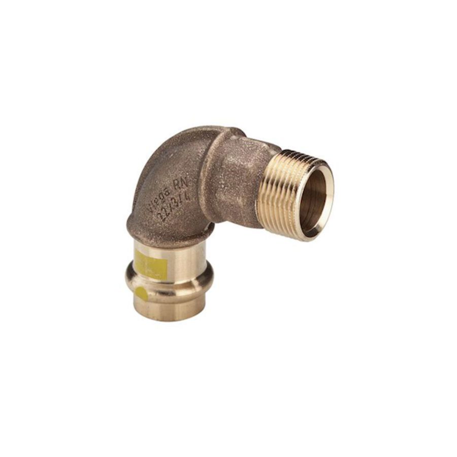 Bochtkoppeling 90gr. ProfiPress Gas brons press 18mmx1/2&quot;bt. VVE=5