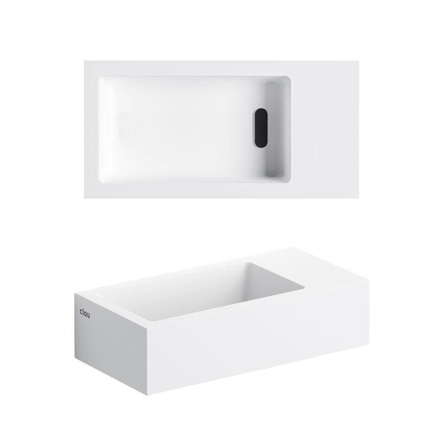 Flush 3 fontein 36x18cm rechts voorbew. kraangat wit mat aluite incl. afvoerplug