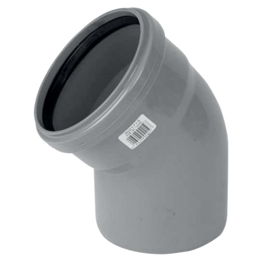 PVC manchet bocht 45° 200mm SN4 grijs mof/spie