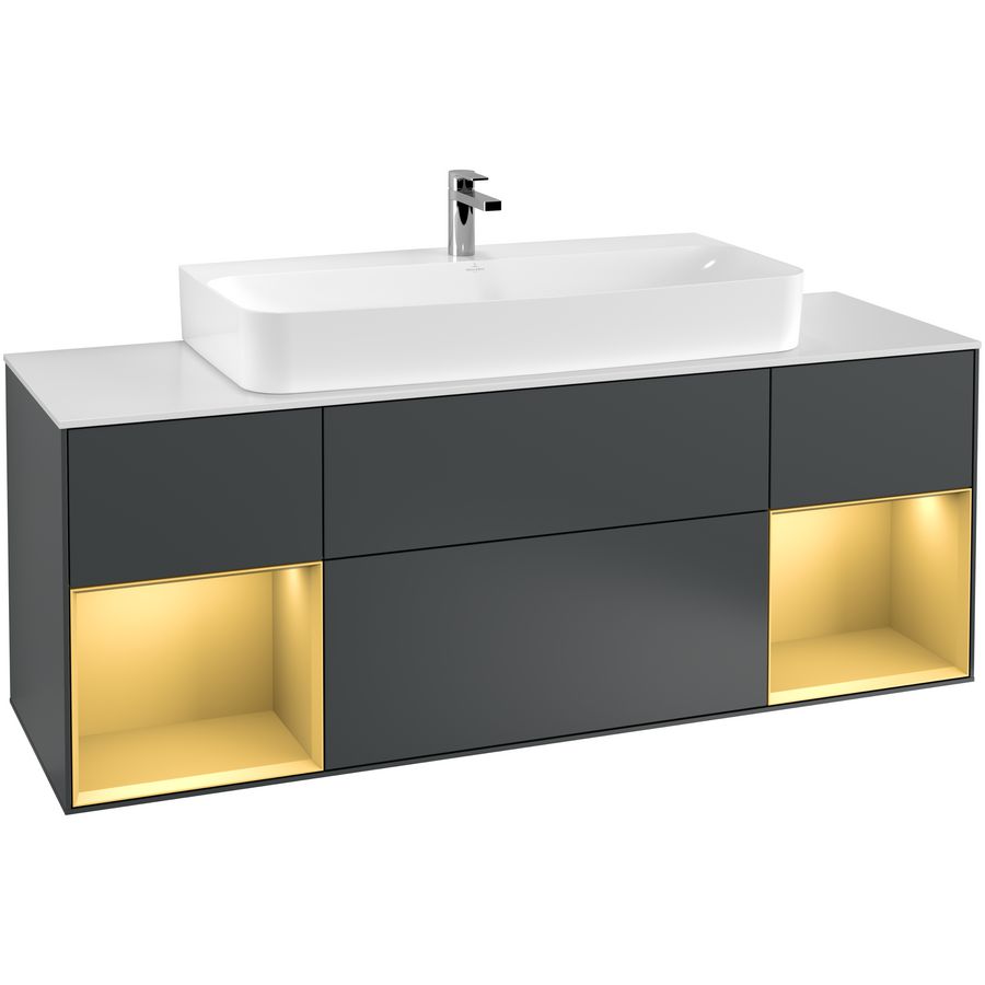Wastafelonderkast Finion 1600x603x501mm Mid.Blue Matt Lacquer F211HFHG