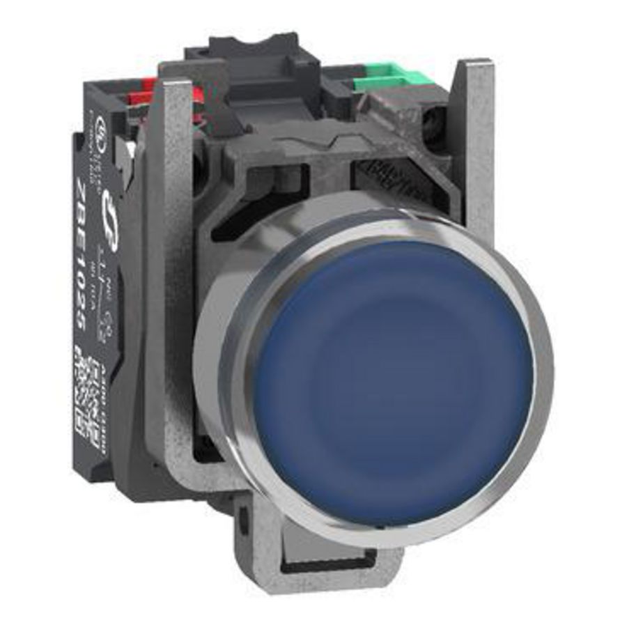 Verlichte drukknop Harmony XB4 metaal blauw Vlak 22mm univer