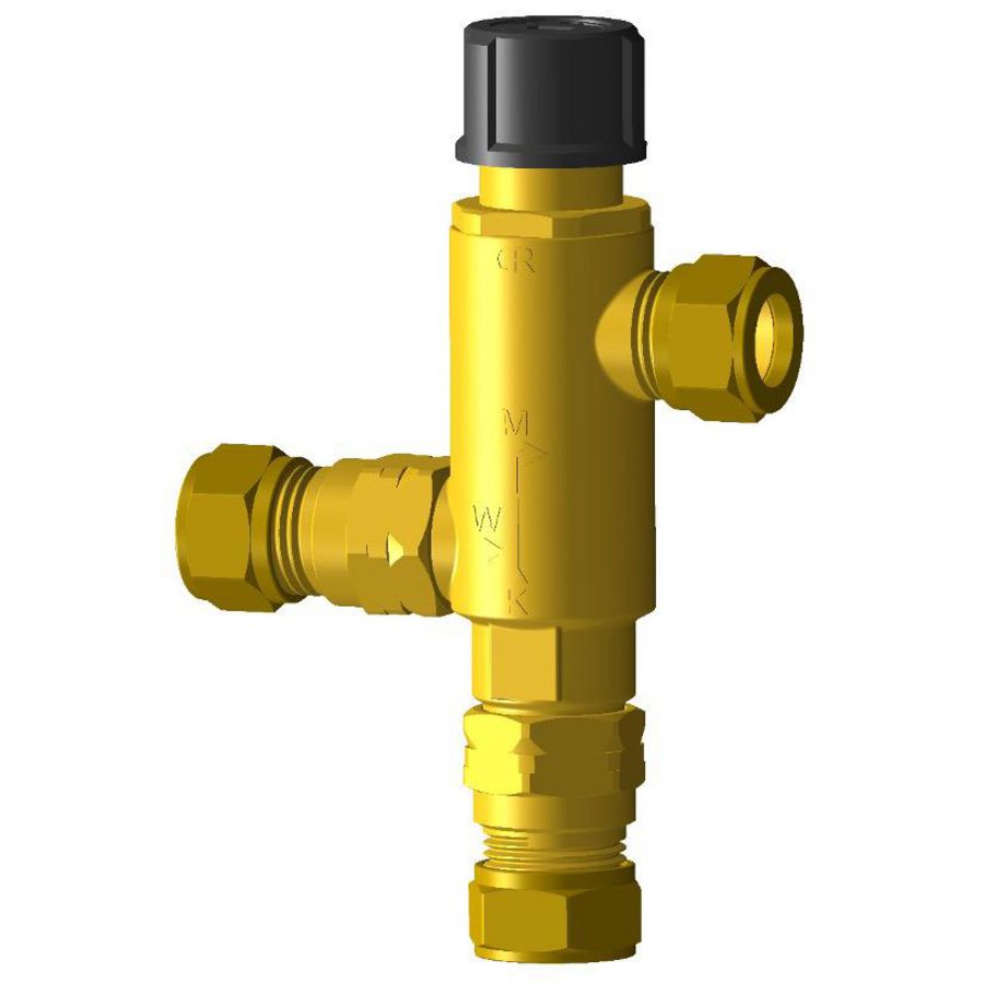 Therm. mengventiel DUCO mix 30-70°C. 15mm knel + keerklep