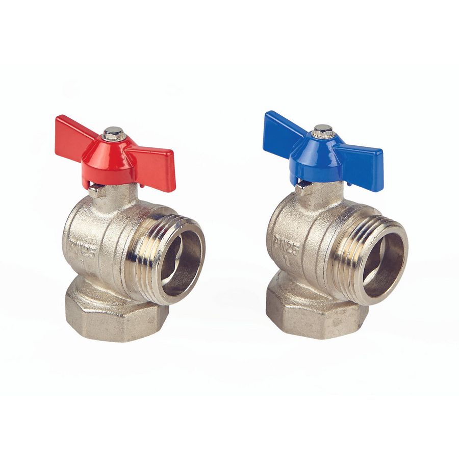 Kogelkraan 90° 1x1 met dichting vernikkeld B+R