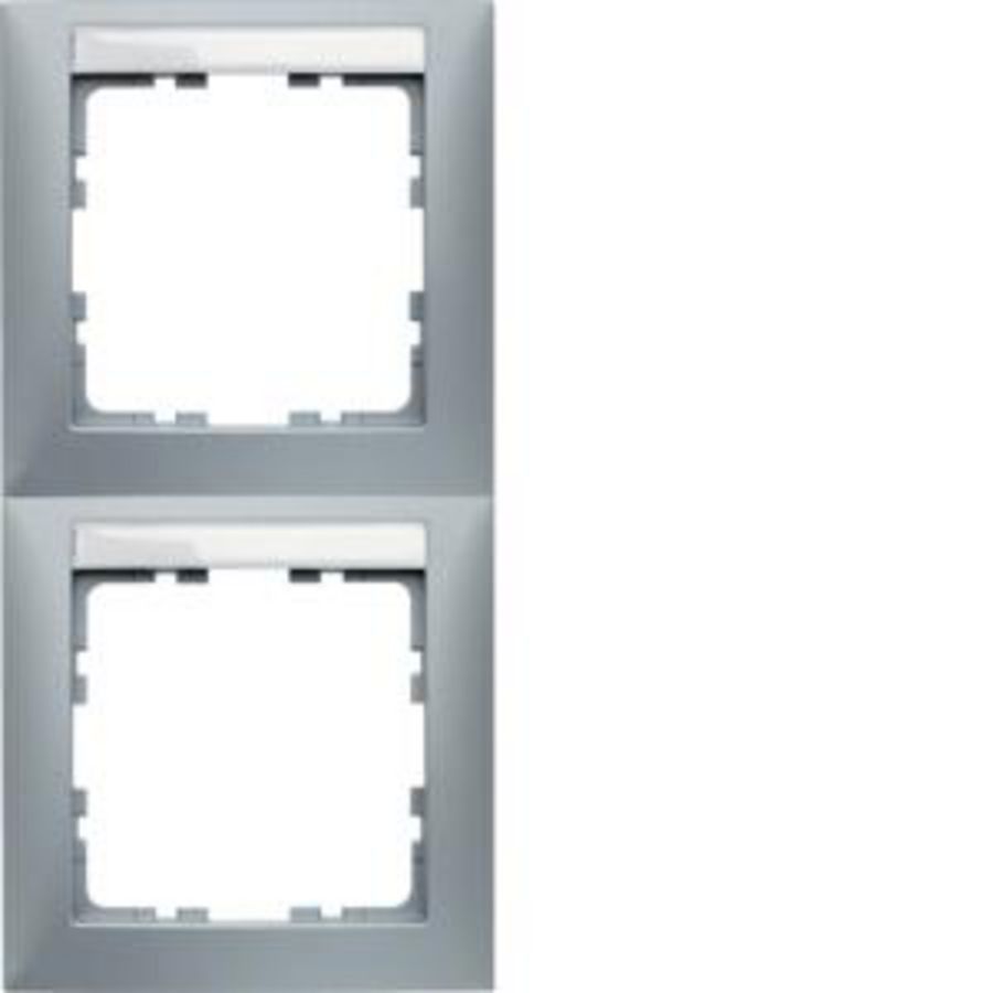 Afdekraam met tekstveld 2-v vert. berker S.1 aluminium mat
