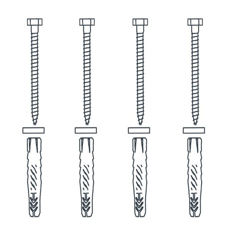 Bevestigingsset v.vaste+opklapbare beugel RVS (4x houtdraadbout rvs 8x90+muurpluggen 10mm)