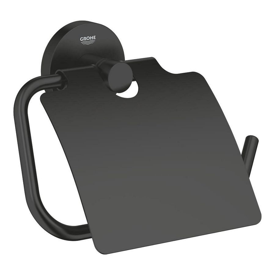 Essentials toiletrolhouder met deksel mat zwart (prof)