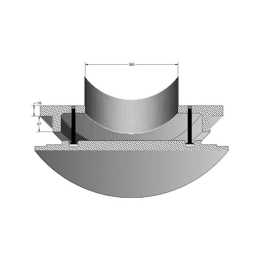 Vierkant toe-/afvoerventiel instucb. front zichtb Ø160mm