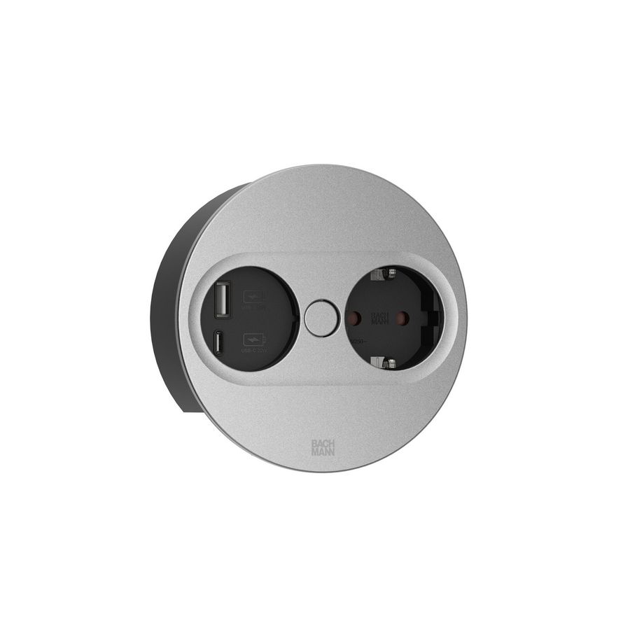 TWIST 2 1x 230V RA 1x USB A/C chrgr 0,2m GST o.g. rond zilve