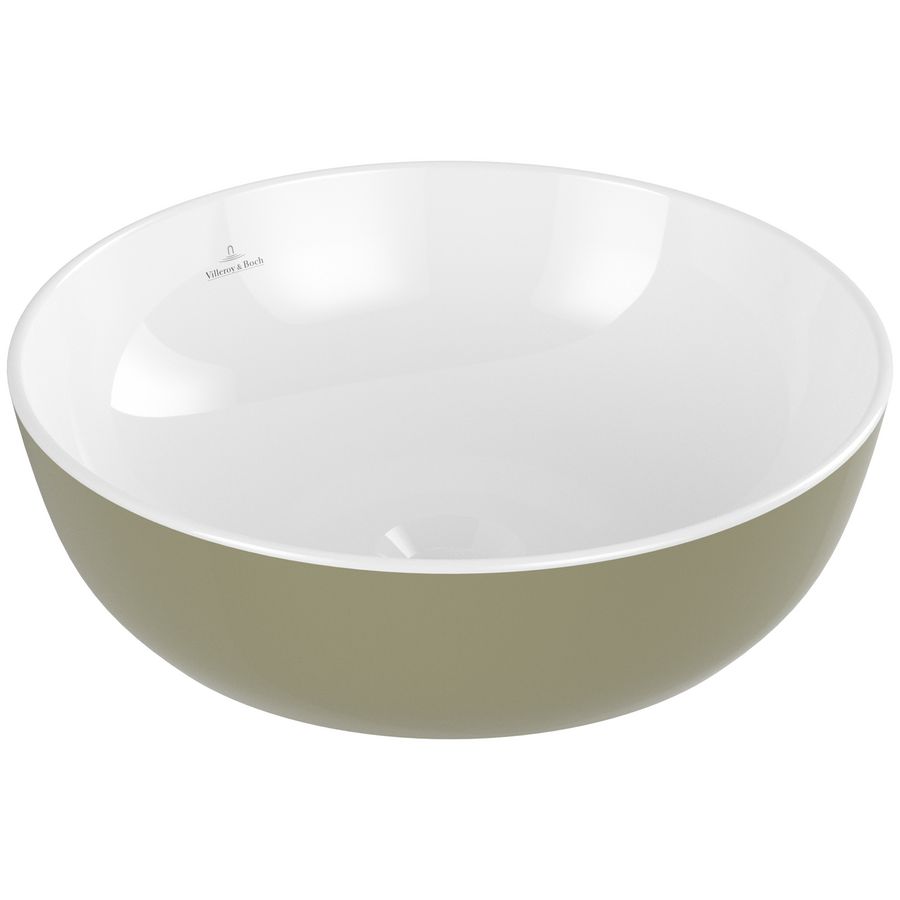 Opzetwaskom rond ARTIS Ø430mm kleur buitenzijde Sage green (groen) binnenzijde wit zonder overloop