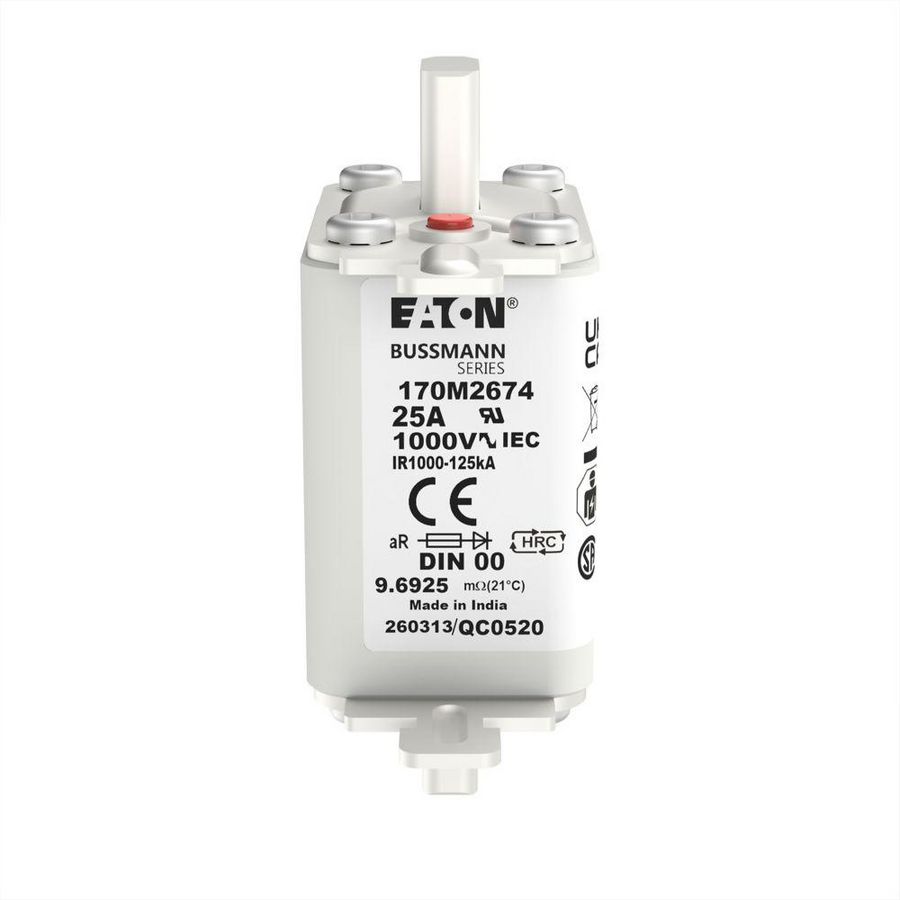 Zekering hoge snelheid 25A AC 1000V 125kA 00 aR IEC VVE=6