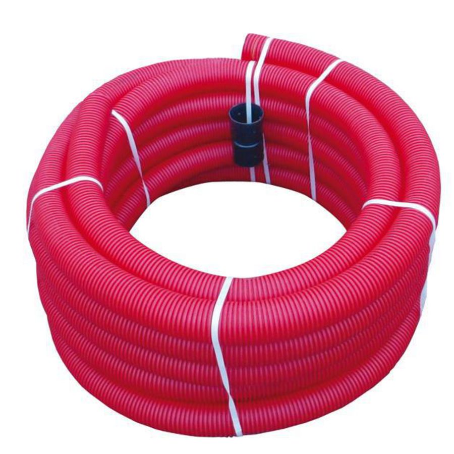 Rol a 6mtr. PE kabelbeschermbuis/ mantelbuis 200mm (150mm inw.) rood incl. mof
