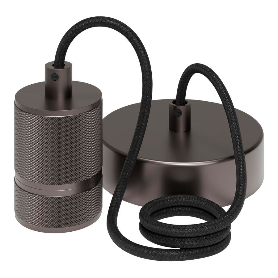 Pendel lampfitting retro 1X1.5M E27 Gun metaal grijs