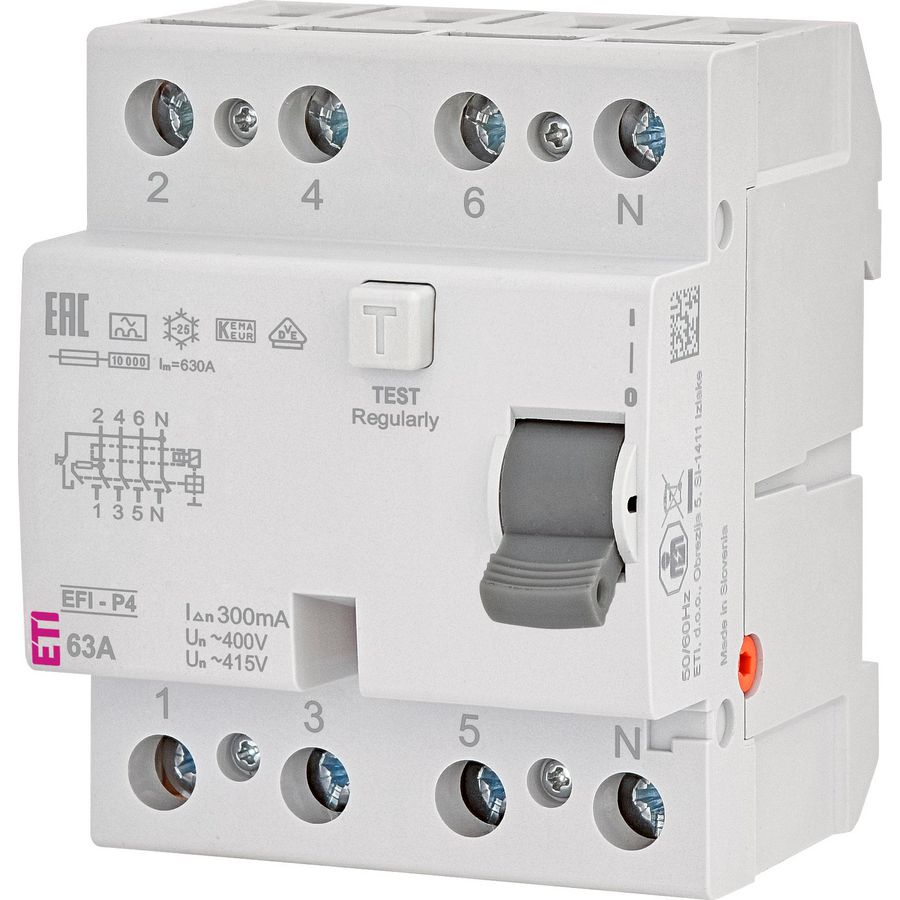 Aardlekschakelaar EFI-P4 63A 300mA A-kar. 4-polig 2061533