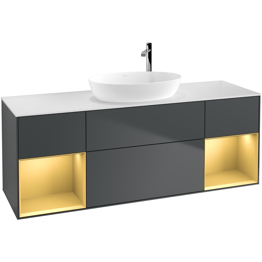 Wastafelonderkast Finion 1600x603x501mm Mid.Blue Matt Lacquer F981HFHG