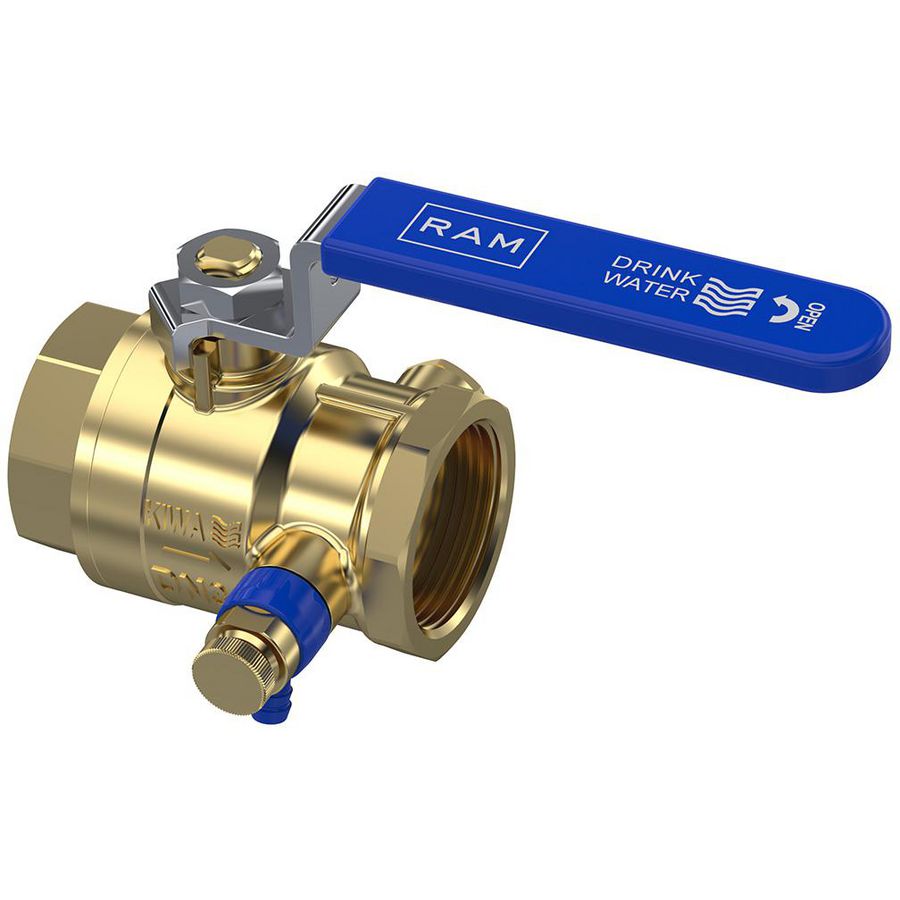 Kogelkraan s.28 1.1/4" bin.dr. DN32 / PN10 met aftapper rvs hendel met ''drinkwater'' opschrift / Kiwa
