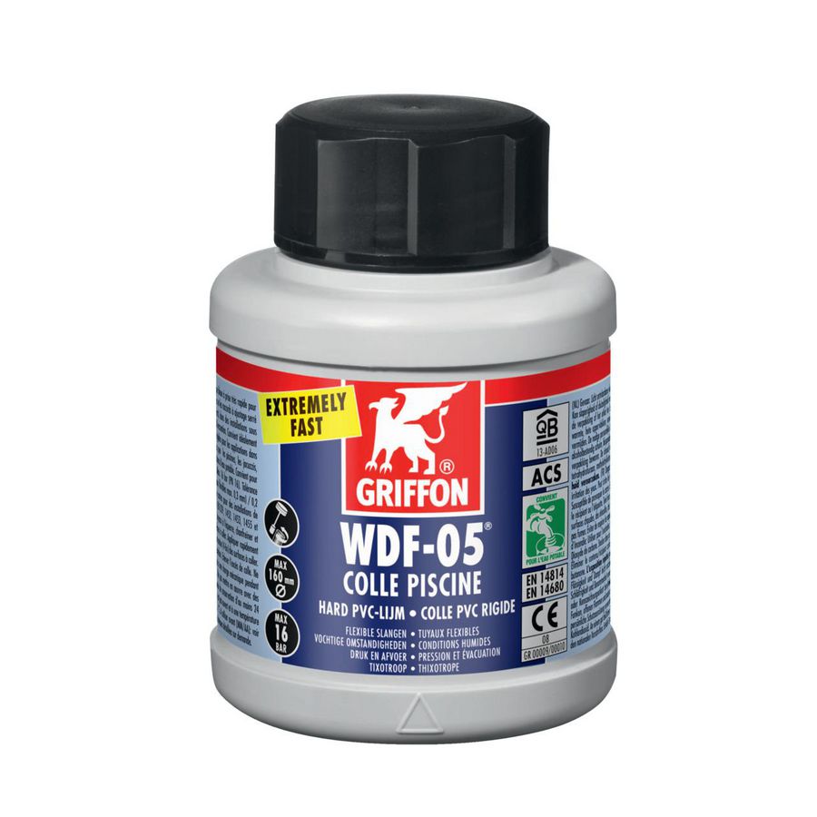 Flacon zeer snelle, thixotrope, blauwe hard PVC-lijm WDF-05 250ml VVE=12