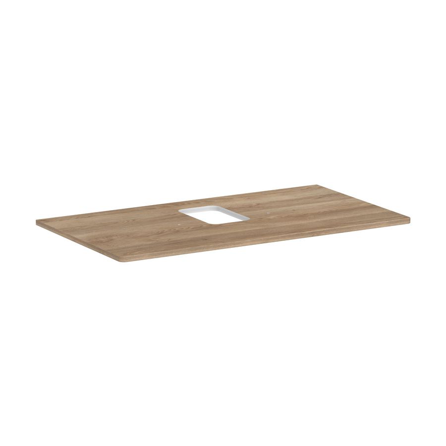 Console / wastafelblad 980x550mm Natural Oak met middenuitsparing tbv waskom met kraangat Xelu Q
