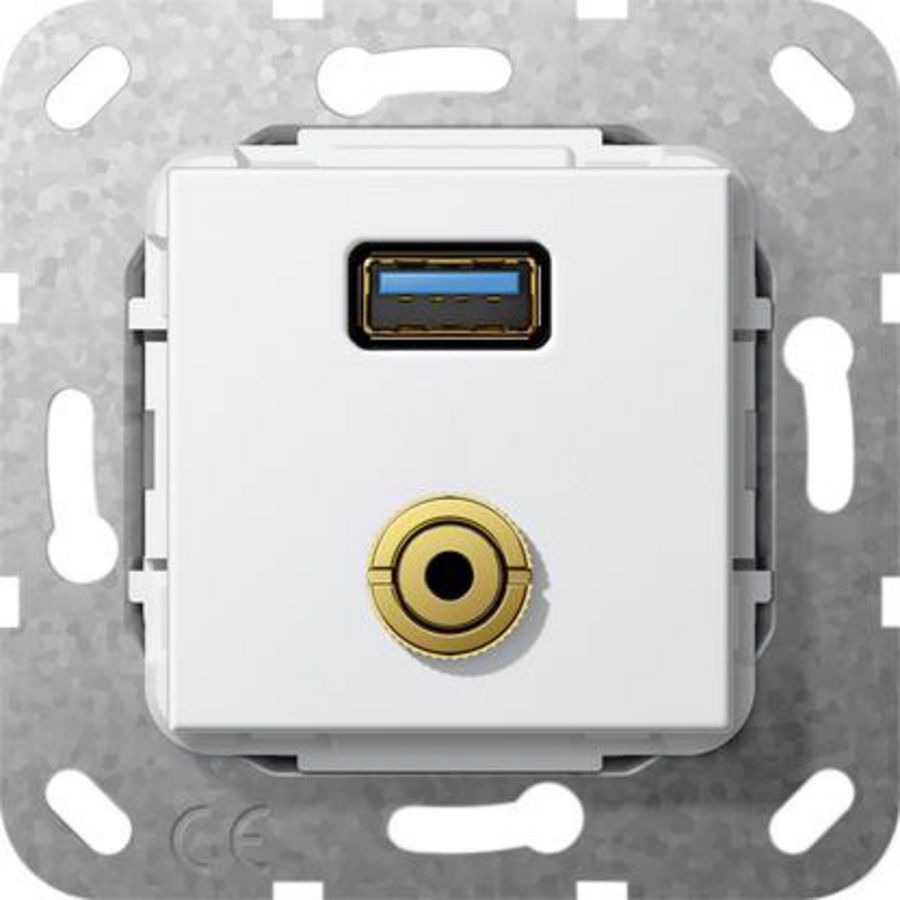USB 3.0 A m-jack kppl. verloopkab. Basiselement zuiver wit