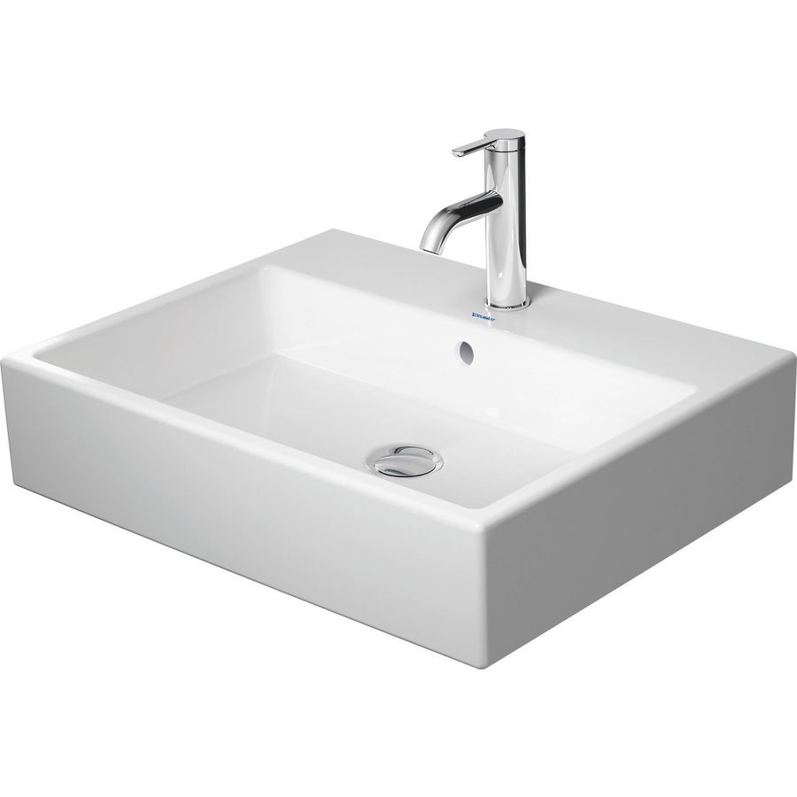 VERO AIR #235260 opzetwastafel 600mm wit met kraangat met overloop geslepen onderzijde