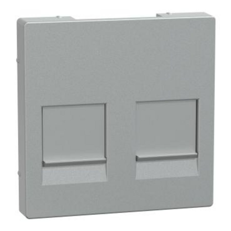 Central plate f. 2-gang modular jack w. dust slide aluminium