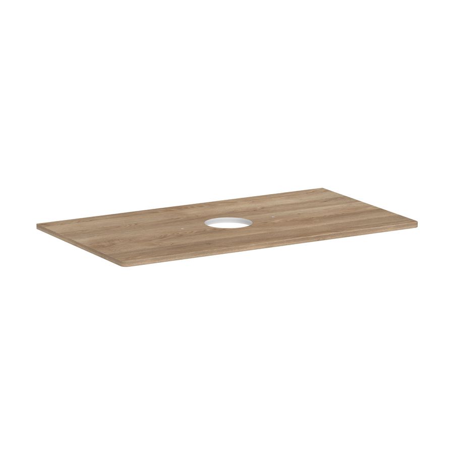 Console / wastafelblad 980x550mm Natural Oak met middenuitsparing tbv waskom zonder kraangat Xelu Q