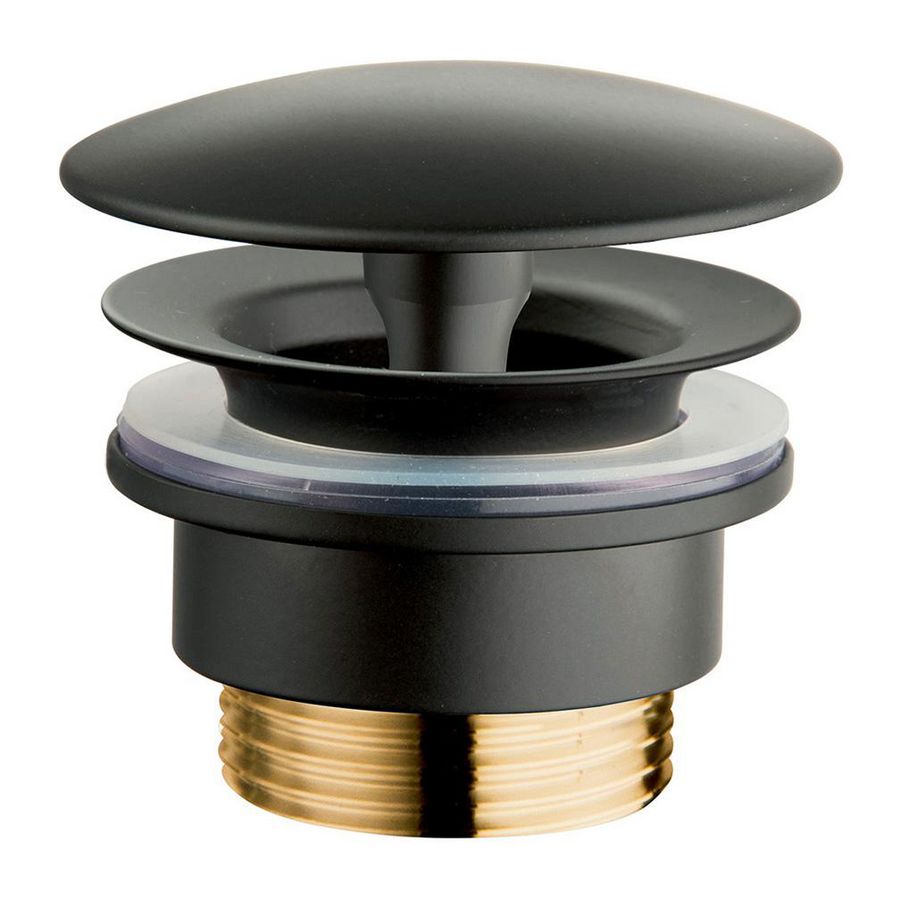 Wastafelafvoerplug mat zwart UD525 1.1/4" univ. ø72mm / 5-65mm vast (niet afsluitbaar)