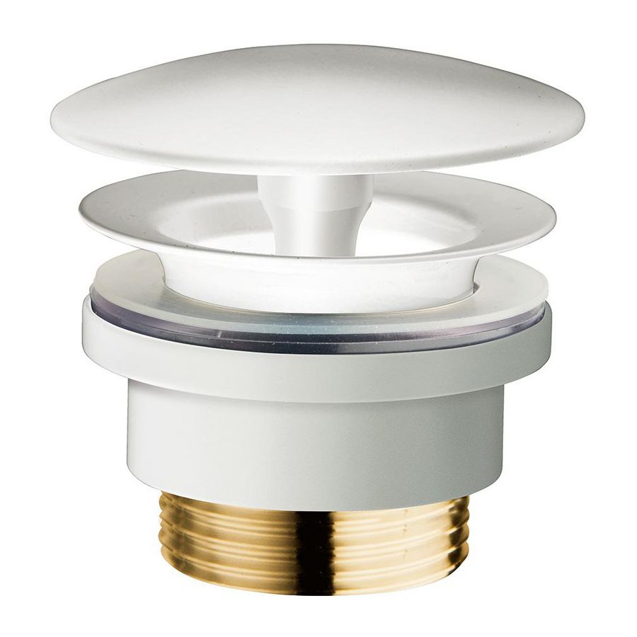 Wastafelafvoerplug mat wit UD525 1.1/4" univ. ø72mm / 5-65mm vast (niet afsluitbaar)
