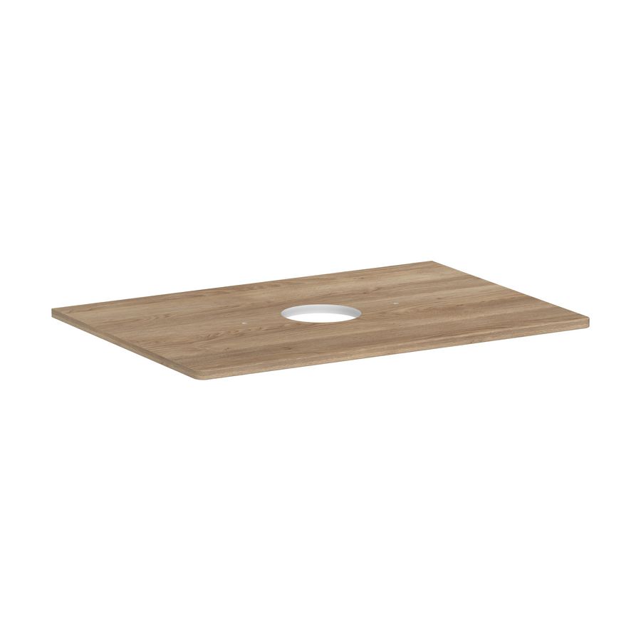 Console / wastafelblad 780x550mm Natural Oak met middenuitsparing tbv waskom zonder kraangat Xelu Q