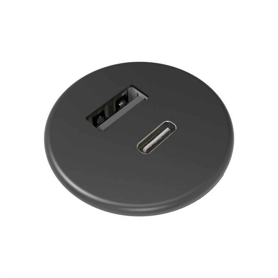 Power Dot micro rond 1x USB A/C chrgr 1,5m RA zwart