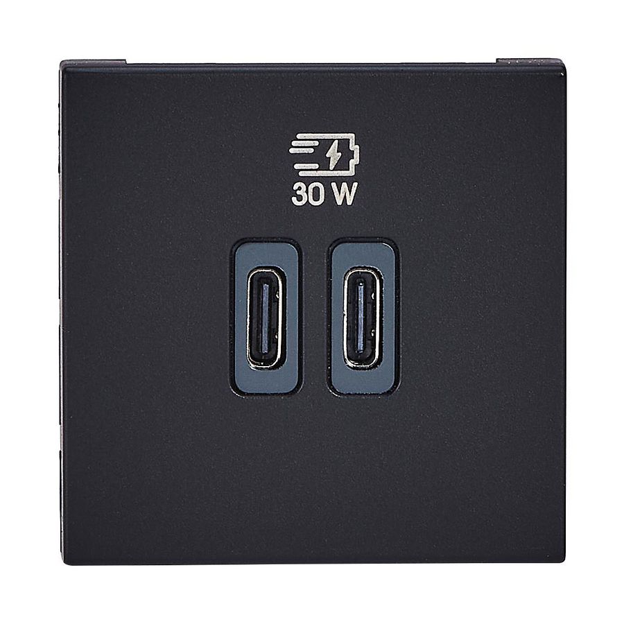 USB Powlader 30W 2 modulen C + C mat zwart Mosaic