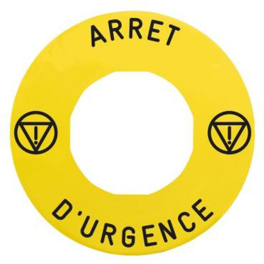 Etiket 60mm noodstopARRET D"URGENCE" Geel XB4/XB5 VVE=10