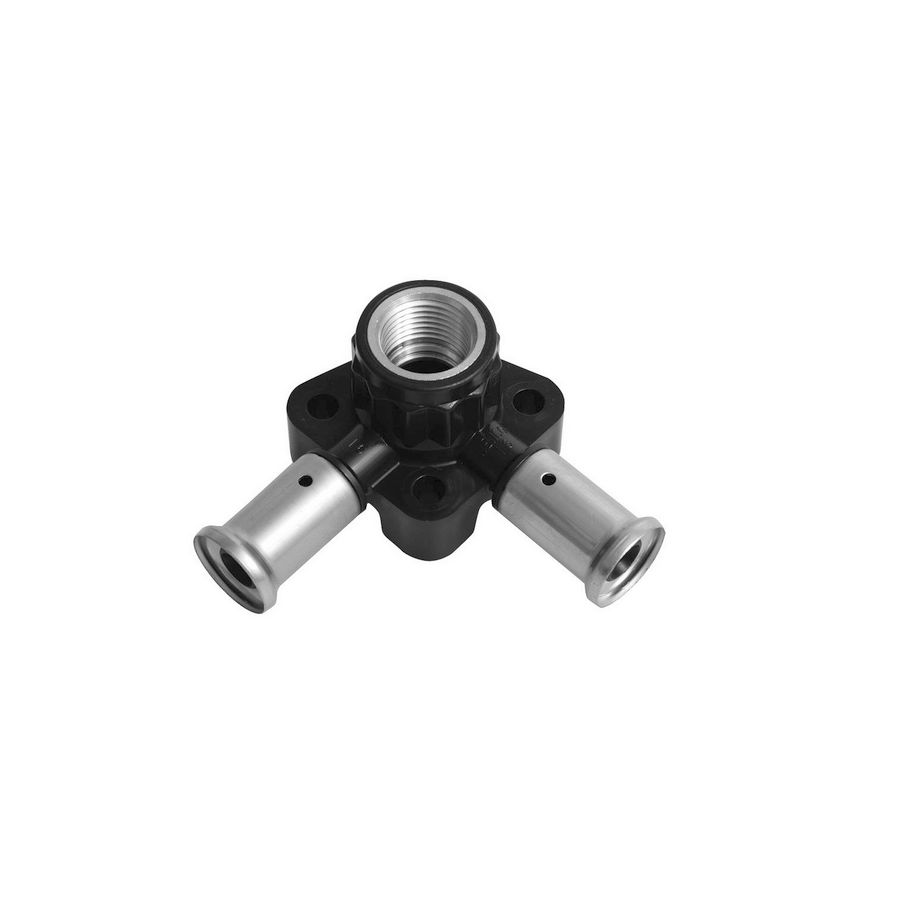 Muurplaat doorstromend persaansluiting 3PK 16x1/2"bn.x16mm INOX