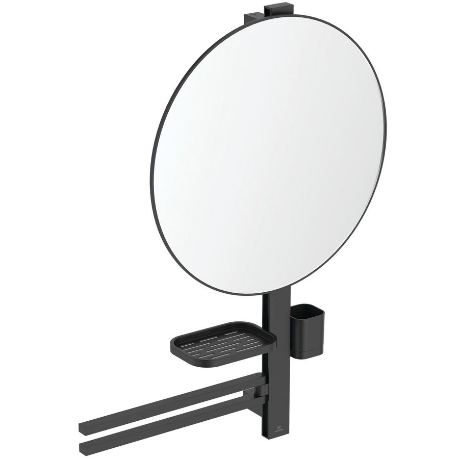 Accessoire bar Alu+ L800 met spiegel rond ø500mm Silk Black incl. bevestigingsmateriaal