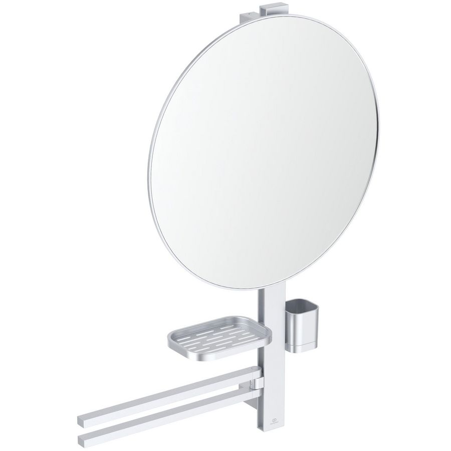 Accessoire bar Alu+ L800 met spiegel rond ø500mm Silver incl. bevestigingsmateriaal