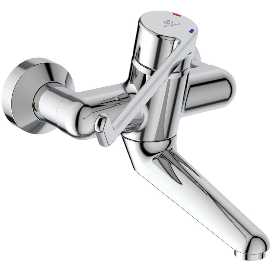 Ceraplus wandmengkraan hoh 150mm chroom sluiting over koud lange hendel uitloop 150mm incl. S-koppelingen