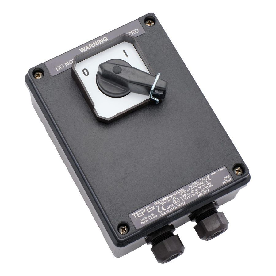 ATEX Werkschakelaar zone 1/21 0-I 16A 4P opbouw IP66 2xM25