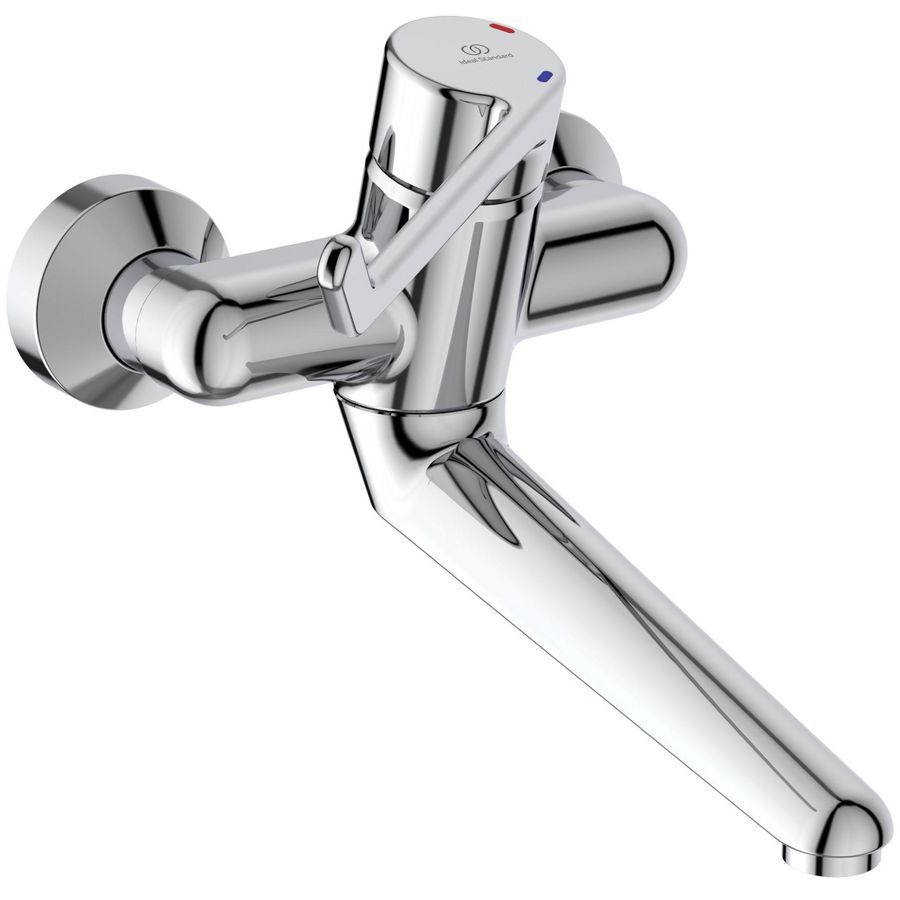 Ceraplus wandmengkraan hoh 150mm chroom sluiting over koud lange hendel uitloop 200mm incl. S-koppelingen