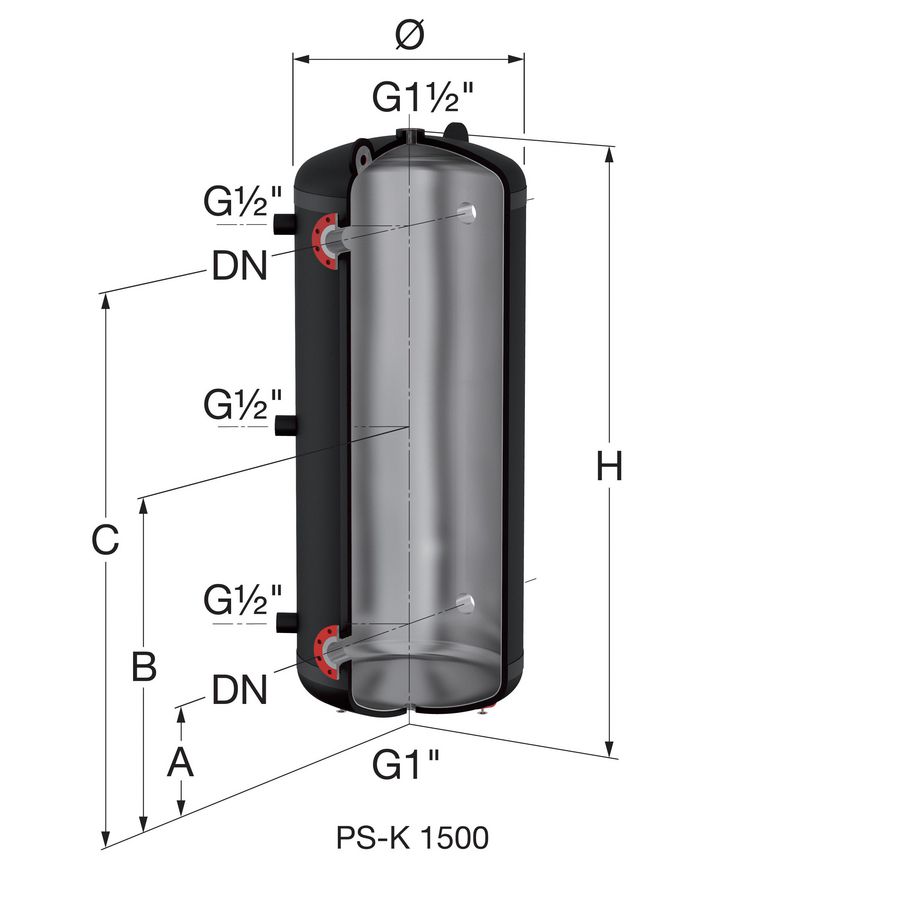 Buffervat PS-K 1500L (excl. isolatiemantel)