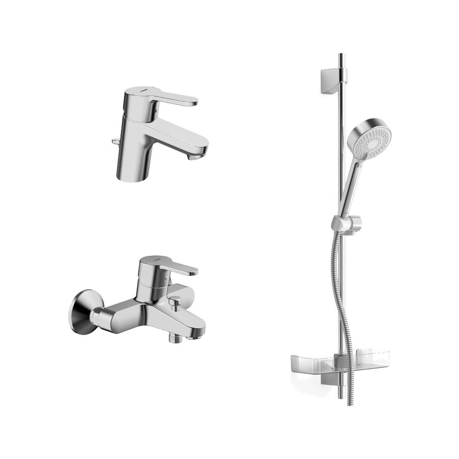 Wastafelmengkraan met badmengkraan en glijstang HANSAPRIMO