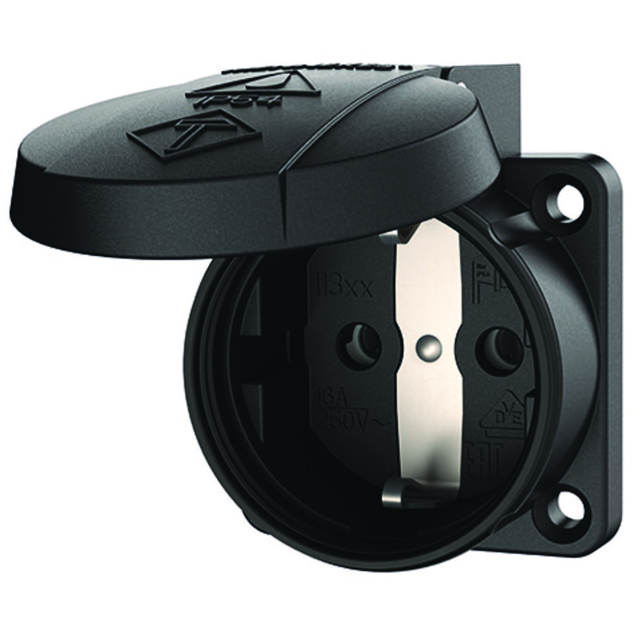 Inbouwwandcontactdoos 16A 2P+A 230V IP54 SCHUKO zwart