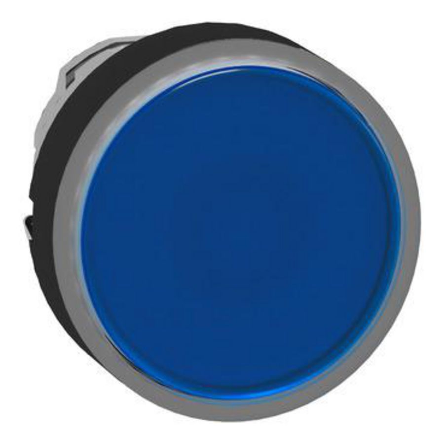 Blauwe verzonken verlichte drukknop Kop 22mm Terugv ingeb.