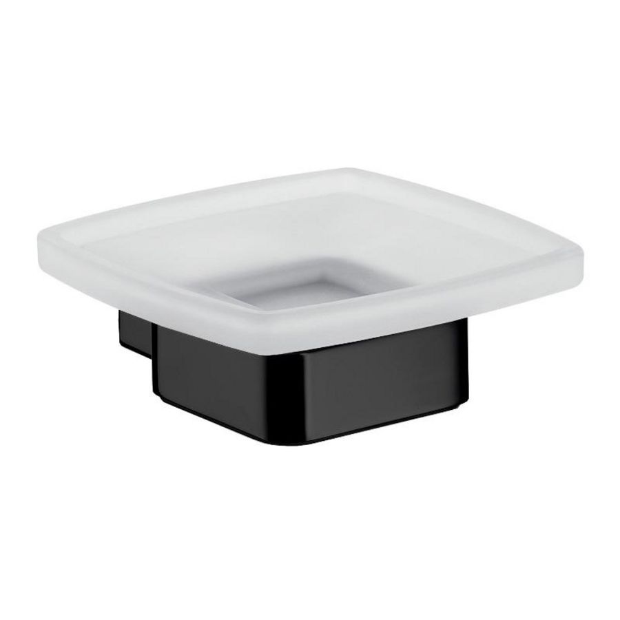 Loft, zeephouder, zeepschaal kristalglas gesatineerd, zwart