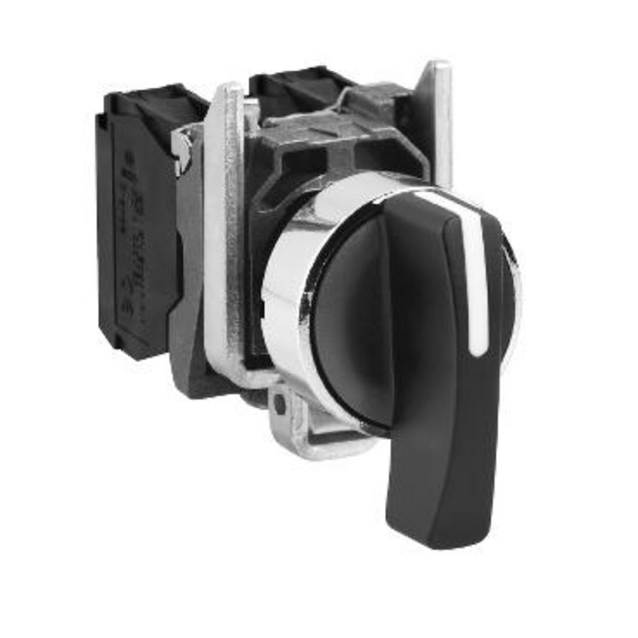Keuzeschakelaar 3 standen Terugvering 22mm 600V 2NO Zwart