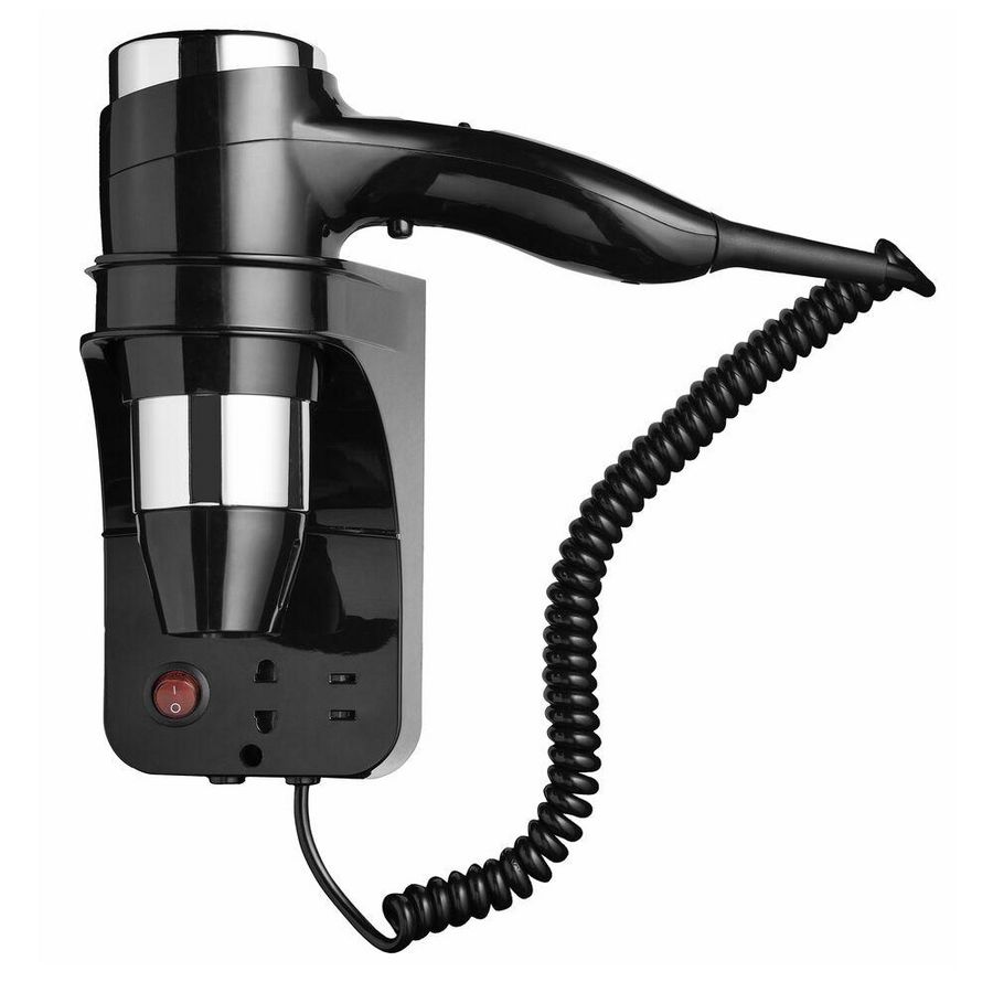 Wandhaardroger 1600W met stopcontact zwart/chroom HAIRDRYER